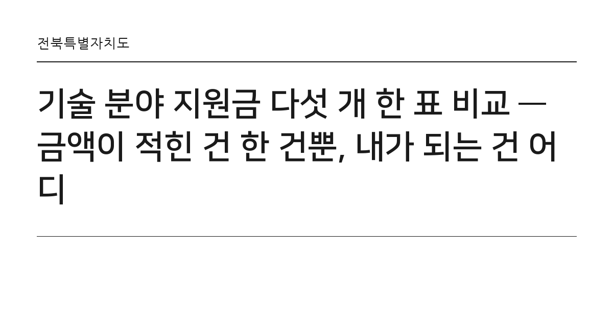 기술 분야 지원금 다섯 개 한 표 비교 — 금액이 적힌 건 한 건뿐, 내가 되는 건 어디 요약 카드 — 전북특별자치도