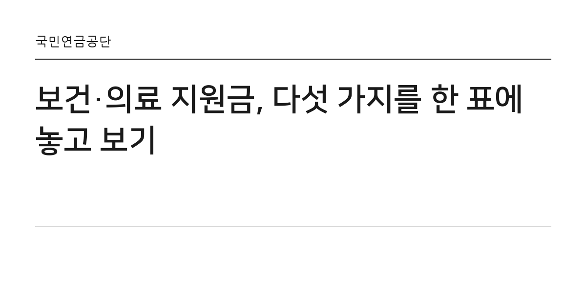 보건·의료 지원금, 다섯 가지를 한 표에 놓고 보기 요약 카드 — 국민연금공단