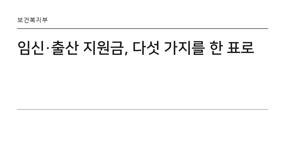 임신·출산 지원금, 다섯 가지를 한 표로 요약 카드 — 보건복지부